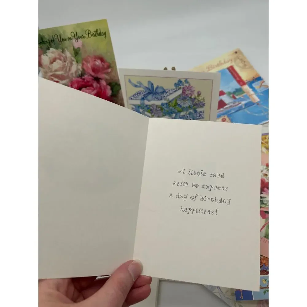 Lot of 20 Unused Happy Birthday Greeting Cards USA Made Floral Lighthouse Mixed